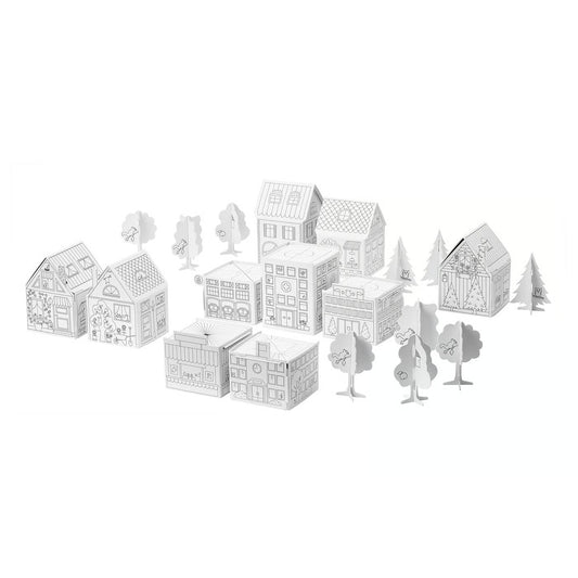 (10 Piece) IKEA MALA Cardboard Town Craft Template Set – Build, Color & Create Kids DIY Activity
