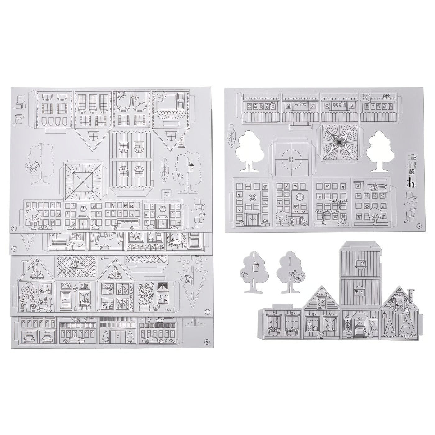 (10 Piece) IKEA MALA Cardboard Town Craft Template Set β Build, Color & Create Kids DIY Activity