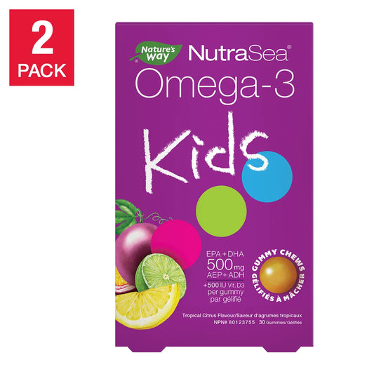 NutraSea Omega-3 Kids, Tropical Citrus Flavour, 2 x 30 Gummy Chews