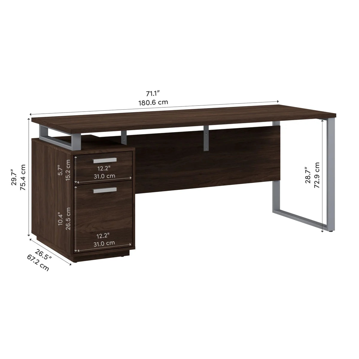 Bestar Panorama Computer Desk with Drawers