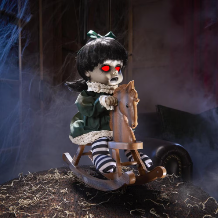 ANIMATED LED Creepy Doll on Rocking Horse
