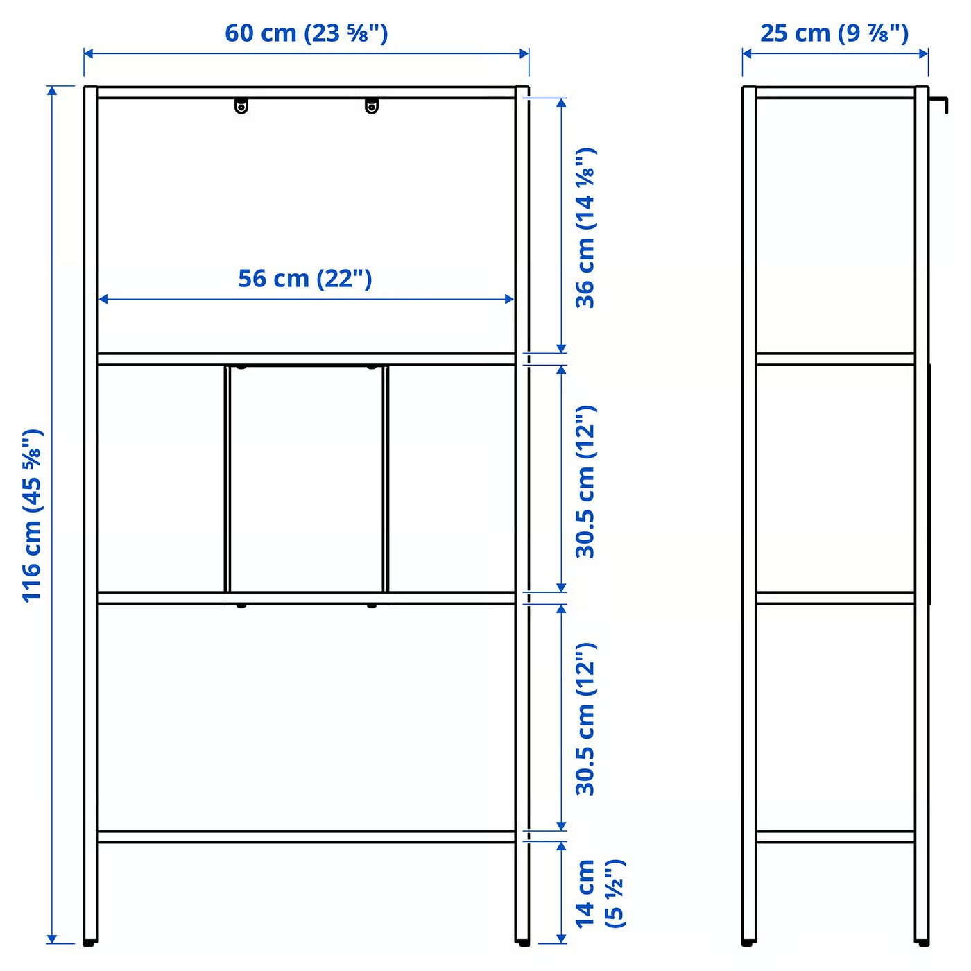 IKEA BAGGEBO Metal 4-Tier Shelf Unit, 60 x 25 x 116 cm (23 5/8 x 9 7/8 x 45 5/8 in) - White