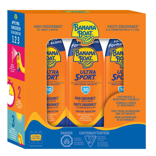 Banana Boat Ultra Sport Sunscreen Spray SPF 30, 3 x 226 g