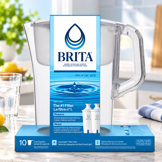 Brita Champlain Water Filter Pitcher, 2.4 L (10 Cup) Capacity, BPA-Free Water Filtration Jug with 2 Replacement Filters, Easy-Pour Design, Refillable Water Pitcher for Kitchen, Home & Office