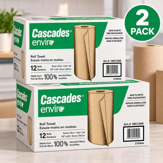 Cascades Enviro Hand Paper Towel Rolls, 2 Pack (24 Rolls Total), 1-Ply Brown Paper Towels, 100% Recycled Fiber, 20 cm × 190.5 m (7.87 in × 625 ft) Per Roll, Absorbent Hand Drying Towels for Commercial Washrooms, Offices, Restaurants & Kitchens
