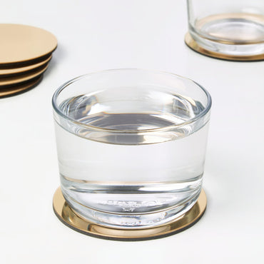 (6 PACK) IKEA Round Coaster Set with Holder – Stainless Steel, 8.5 cm / 3 in - Brass