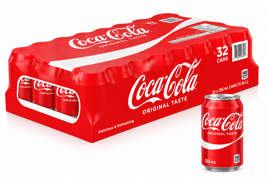 Coca-Cola Original Taste Classic Soft Drink, 32 × 355 mL Cans, Refreshing Carbonated Cola Beverage, Party & Family Pack, 11.36 L