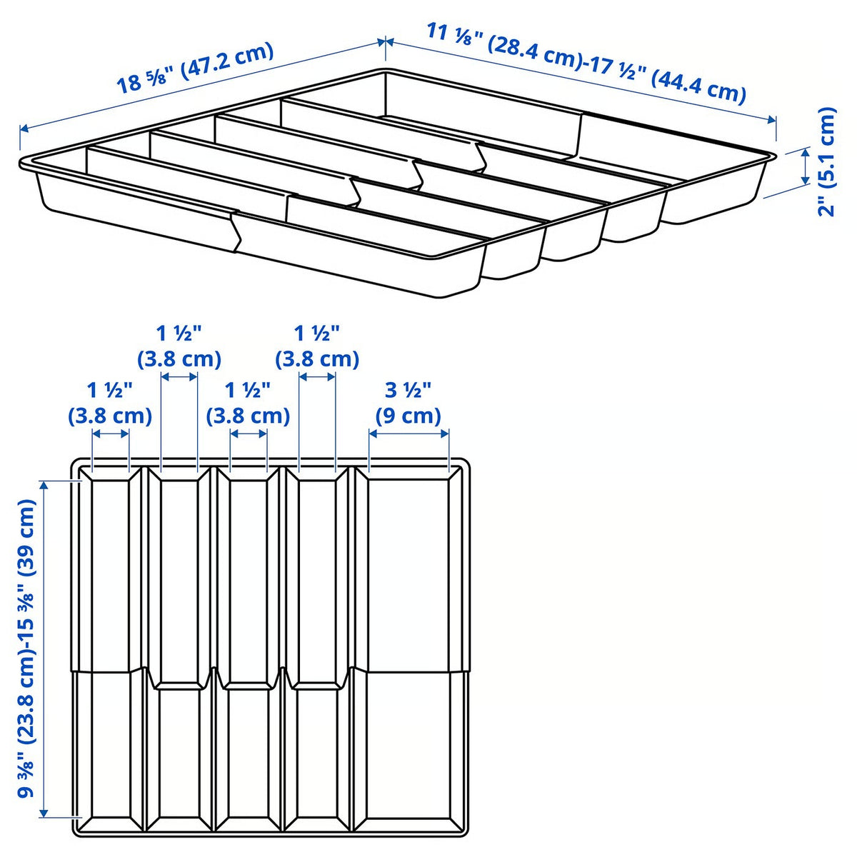IKEA VARIERA Cutlery tray, adjustable, 28-44x47 cm (11 3/16-17 1/2x18 9/16 ")