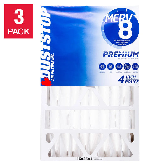 Duststop MERV 8 Premium Pleated Furnace Filter, 3-pack