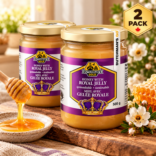 Dutchman's Gold Honey with 2% Royal Jelly, 2-Pack × 500 g (1 kg Total), Pure Canadian Unpasteurized Creamed Honey, Smooth Spreadable Honey Blend for Toast, Tea, Smoothies & Breakfast