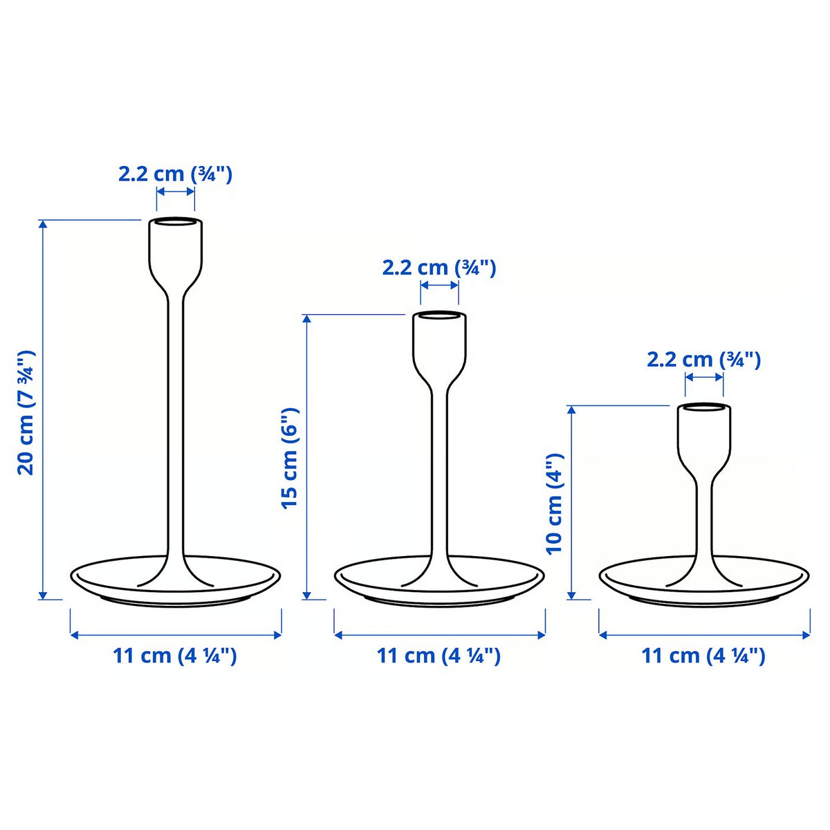 IKEA FULLTALIG Candlestick, set of 3, brass color