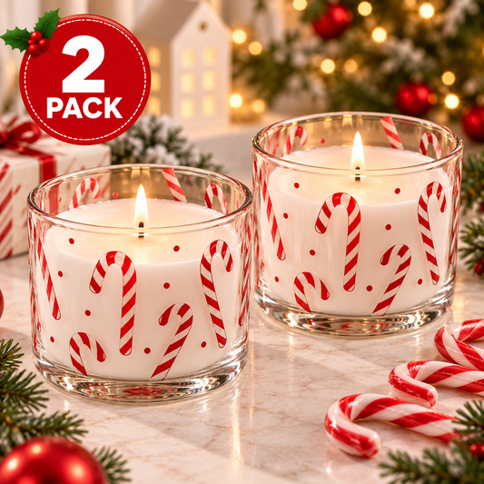 (2 Pack)IKEA VINTERFINT Candy Cane Scented Candles in Glass,White Christmas Candles, 20-Hour Burn Time Each, Sweet Minty Holiday Fragrance, Festive Home Décor & Christmas Gift Set