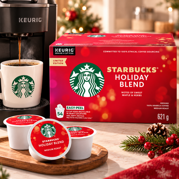 (54 Count) Starbucks Holiday Blend Medium Roast Coffee K-Cup Pods, 100% Arabica Coffee, Limited Edition Seasonal Blend with Sweet Maple & Herbal Notes, Single-Serve Coffee Capsules Compatible with Keurig K-Cup Brewers
