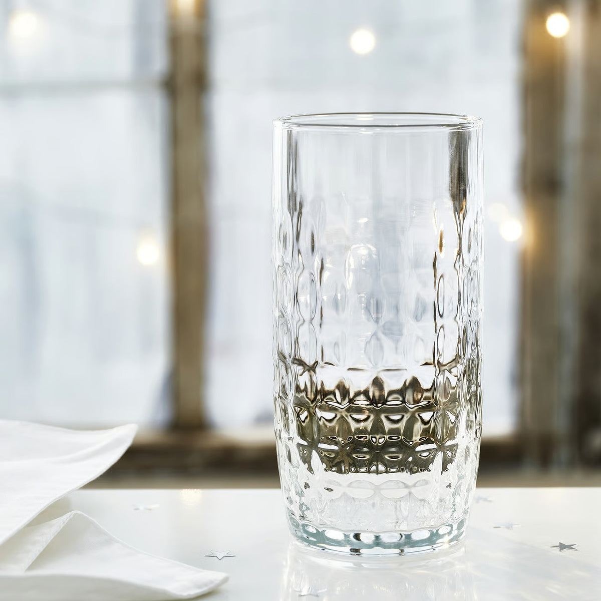 (4 Pack) IKEA Tall Faceted Drinking Glasses, Clear Glass, 14 oz