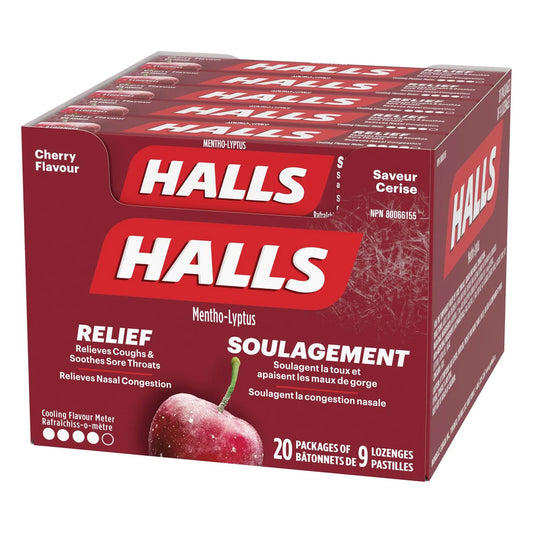 Halls Cherry Flavour Cough Drops, 20 × 9 lozenges