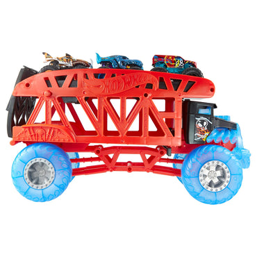Hot Wheels Monster Truck Boneshaker Hauler with 6 Trucks