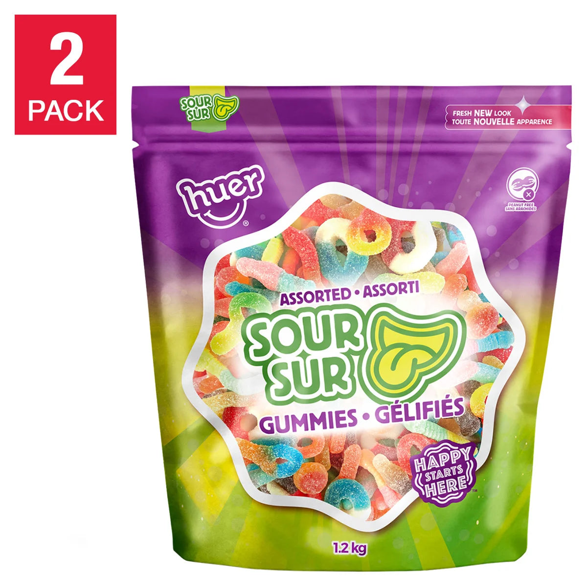 Huer Assorted Sour Gummies, Candy 2 x 1.2 kg