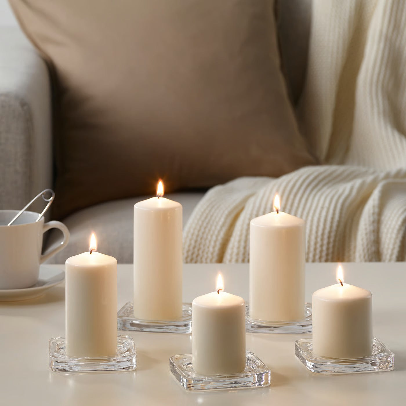 IKEA Unscented Pillar Candles, Decorative Block Candles, Natural, Set of 5