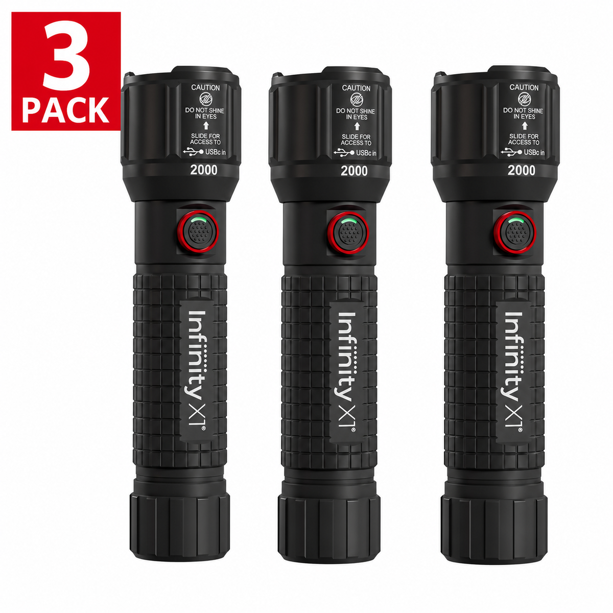 (3 Pack) Infinity X1 2000 Lumen Rechargeable Flashlight