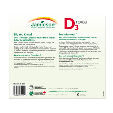 Jamieson Vitamin D3 1000 IU, 2 x 375 Tablets
