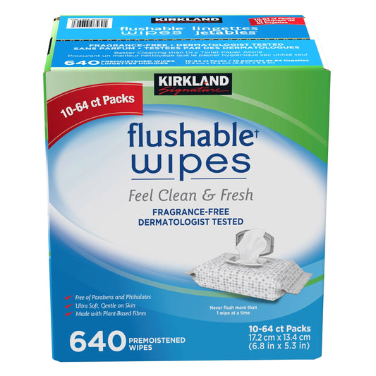 Kirkland Signature Flushable Wipes – 640 Count | Gentle, Strong & Hygienic Everyday Cleaning Wipes