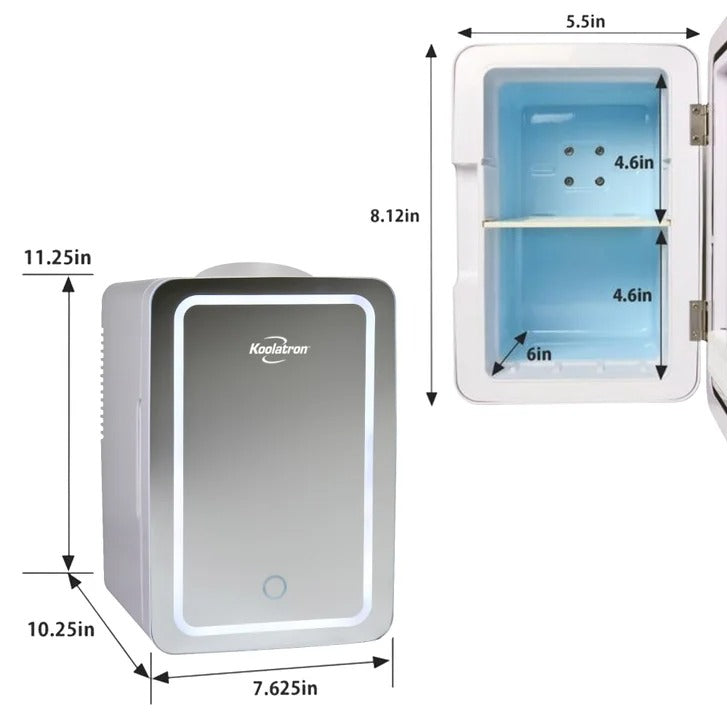 Koolatron 6L Compact Cosmetics Mini Fridge with LED Lighted Dimmable Makeup Mirror | Portable Beauty Skincare Cooler