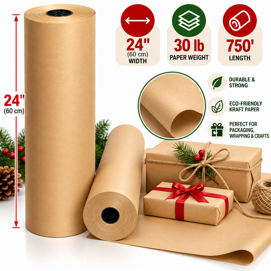 Heavy Duty Brown Kraft Paper Roll, 24 Inch Wide x 750 Feet Long, 30 lb Thick Packing & Wrapping Paper, Multipurpose Protective Packaging Paper for Moving, Shipping Boxes, Gift Wrapping, Arts & Crafts, DIY Projects, Party Decorations & Home Supplies