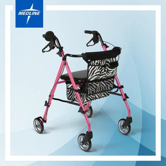 Medline UltraLight Zebra Rolling Walker, Shimmer Pink Frame