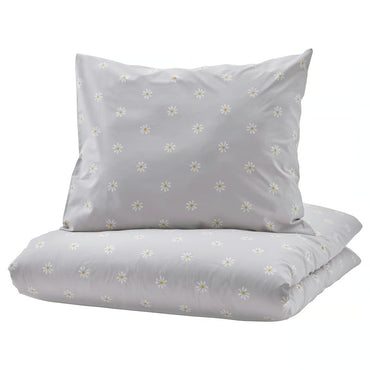 IKEA NATTSLÄNDA Duvet cover and pillowcase, floral pattern gray/white, Twin