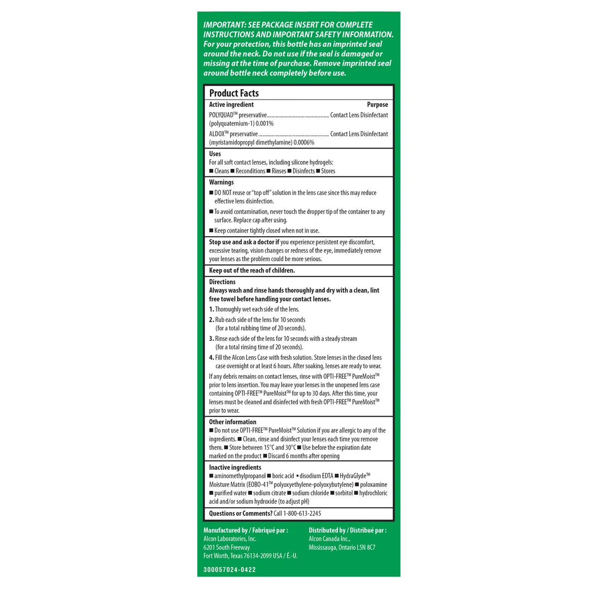 Opti-Free PureMoist Contact Lens Solution, 2 x 414 mL + 60 mL