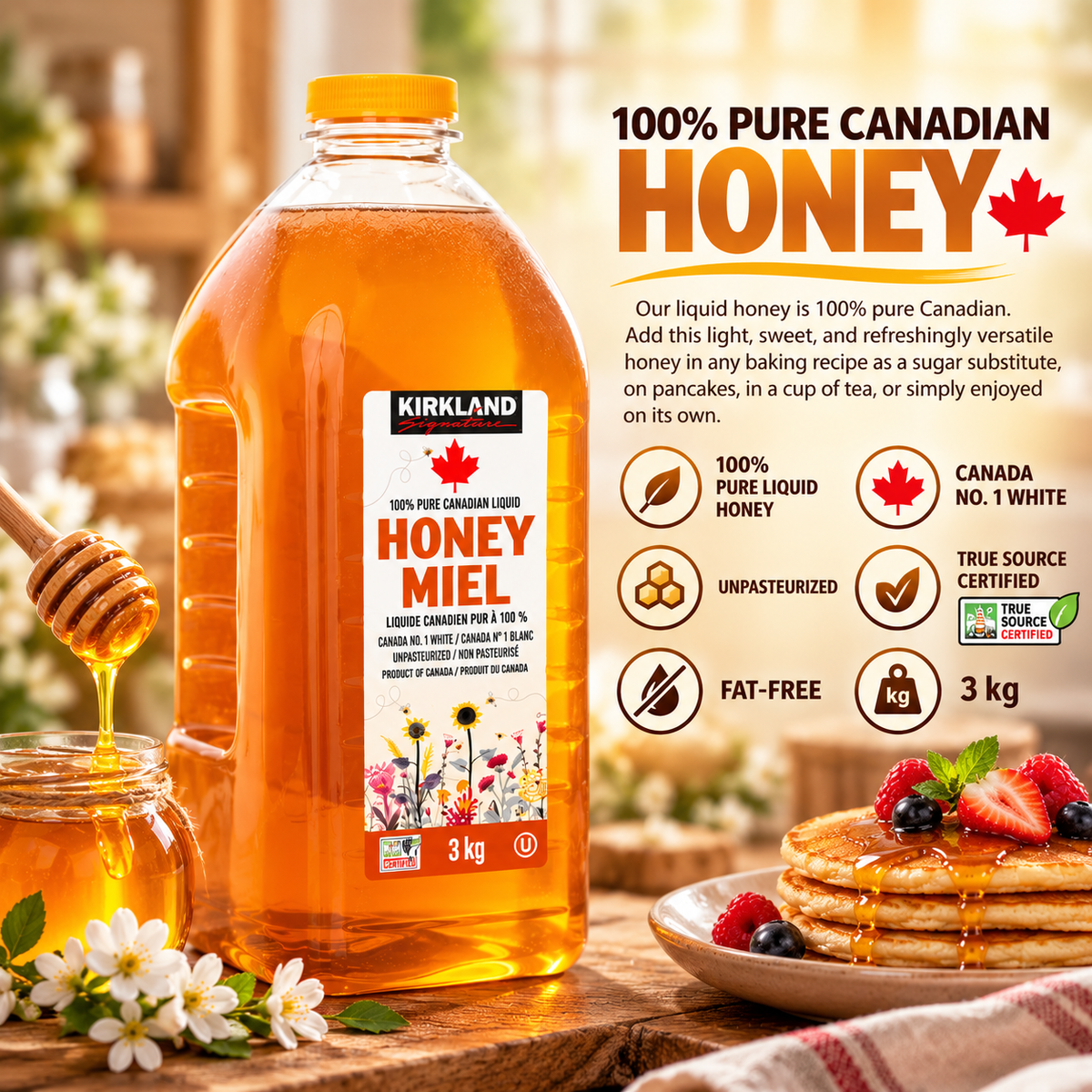 Kirkland Signature 100% Pure Liquid Honey, 3 kg