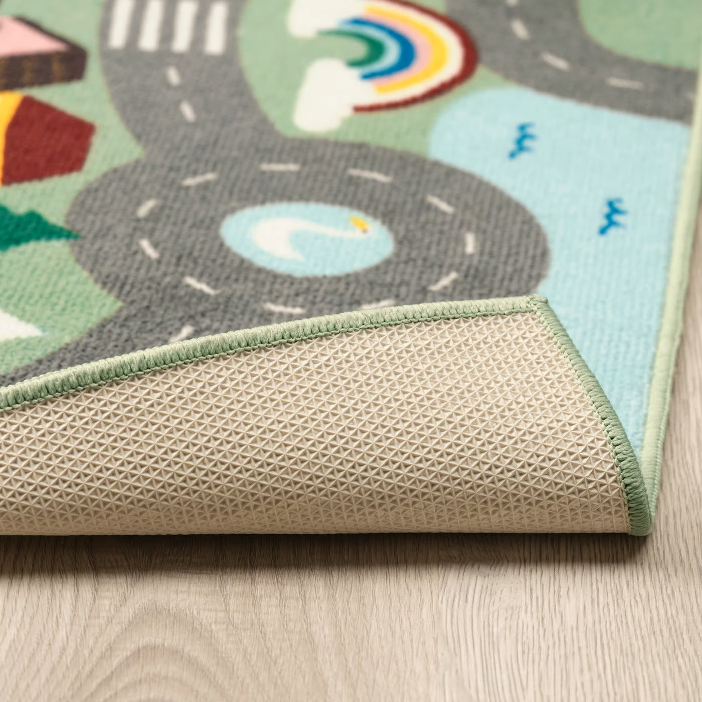 IKEA VALLABY Kids Play Rug – Green Road & Adventure Design, 100 x 133 cm (39.4 x 52.4 in)