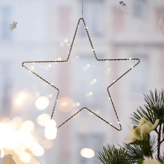 IKEA STRÅLA LED Star-Shaped Decorative Hanging Light, Battery Operated, Warm White, Silver, 27 cm