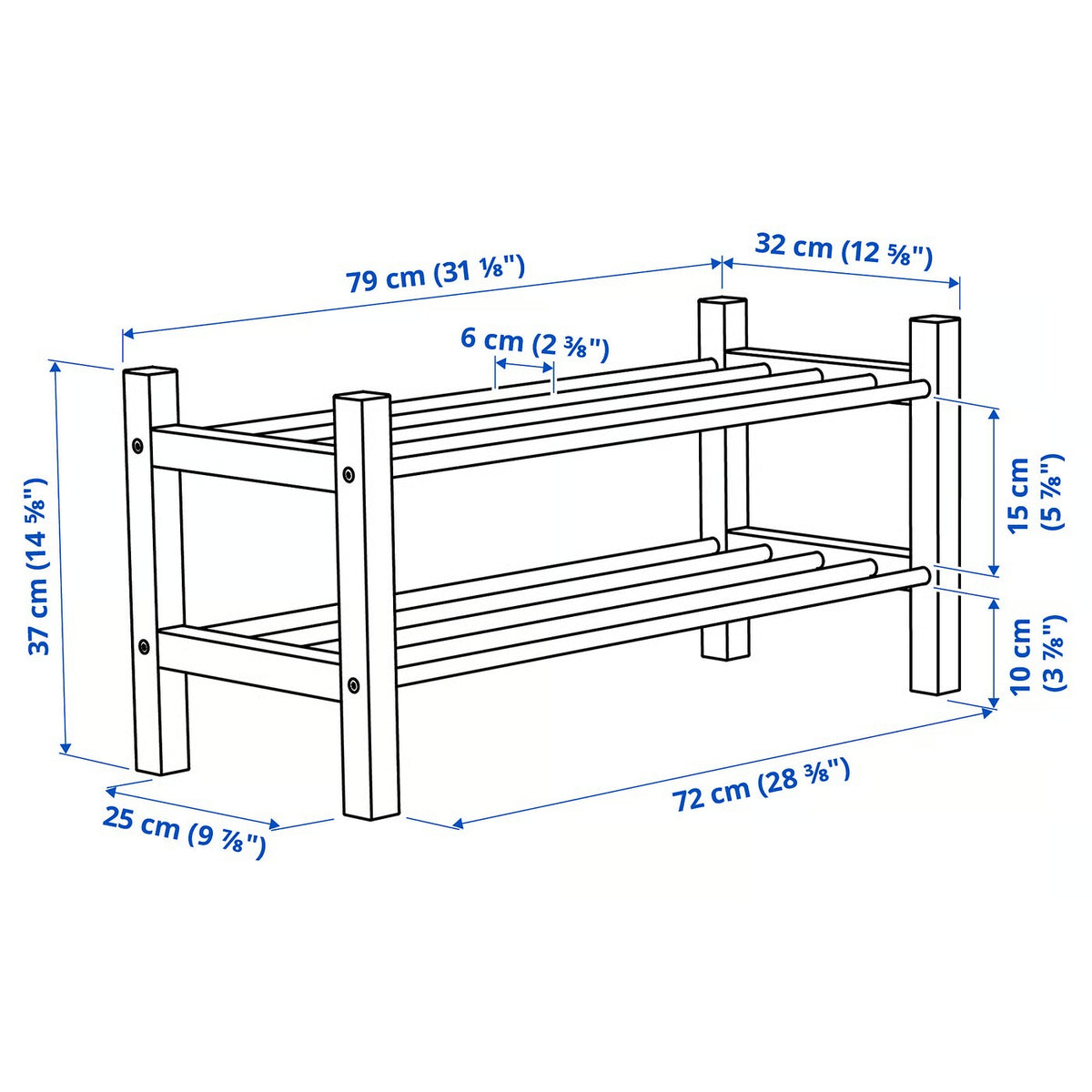 IKEA TJUSIG Shoe rack, white, 79x32x37 cm (31 1/8x12 5/8x14 5/8 ")