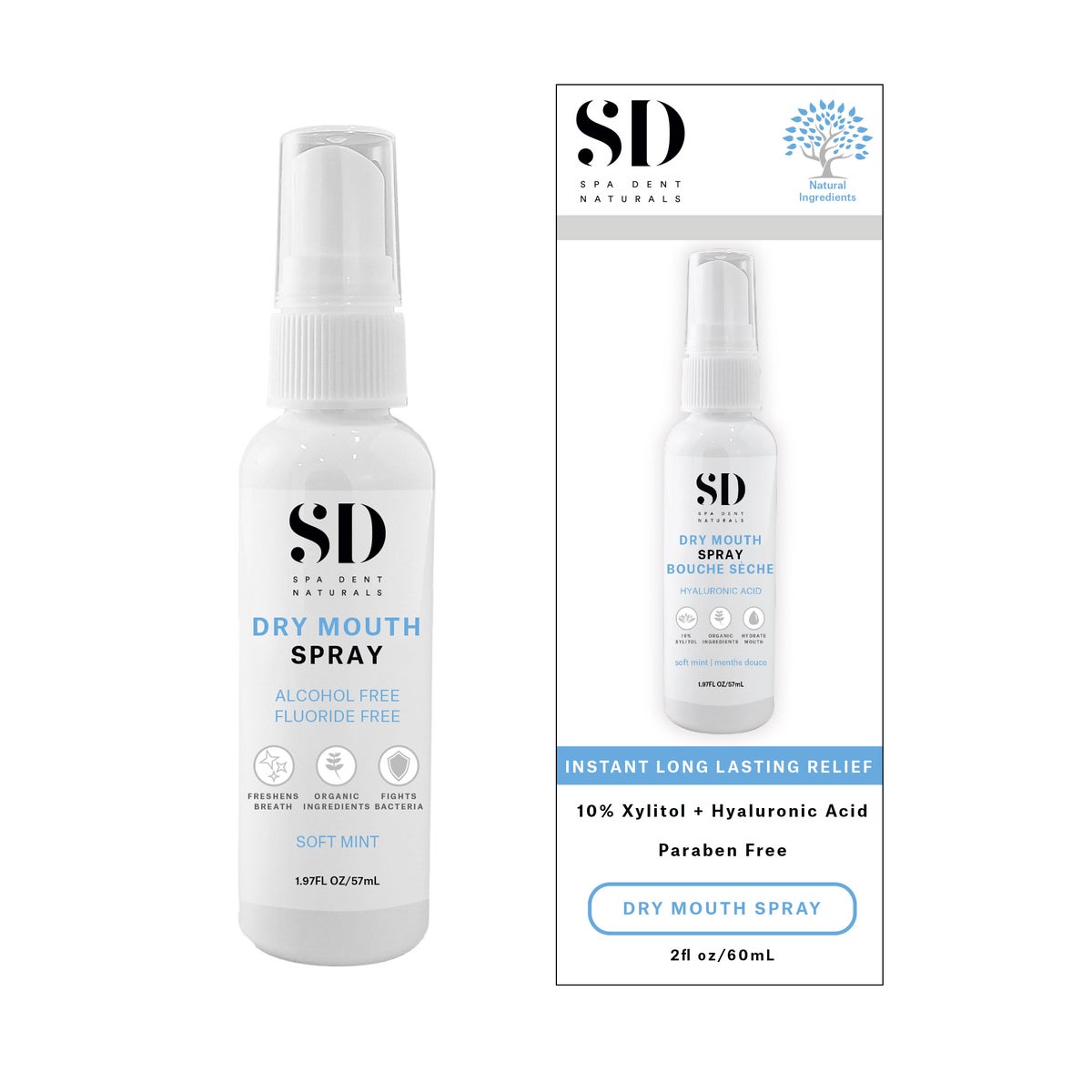 Spa Dent Naturals Dry Mouth Spray with Hyaluronic Acid, 2 x 60 mL