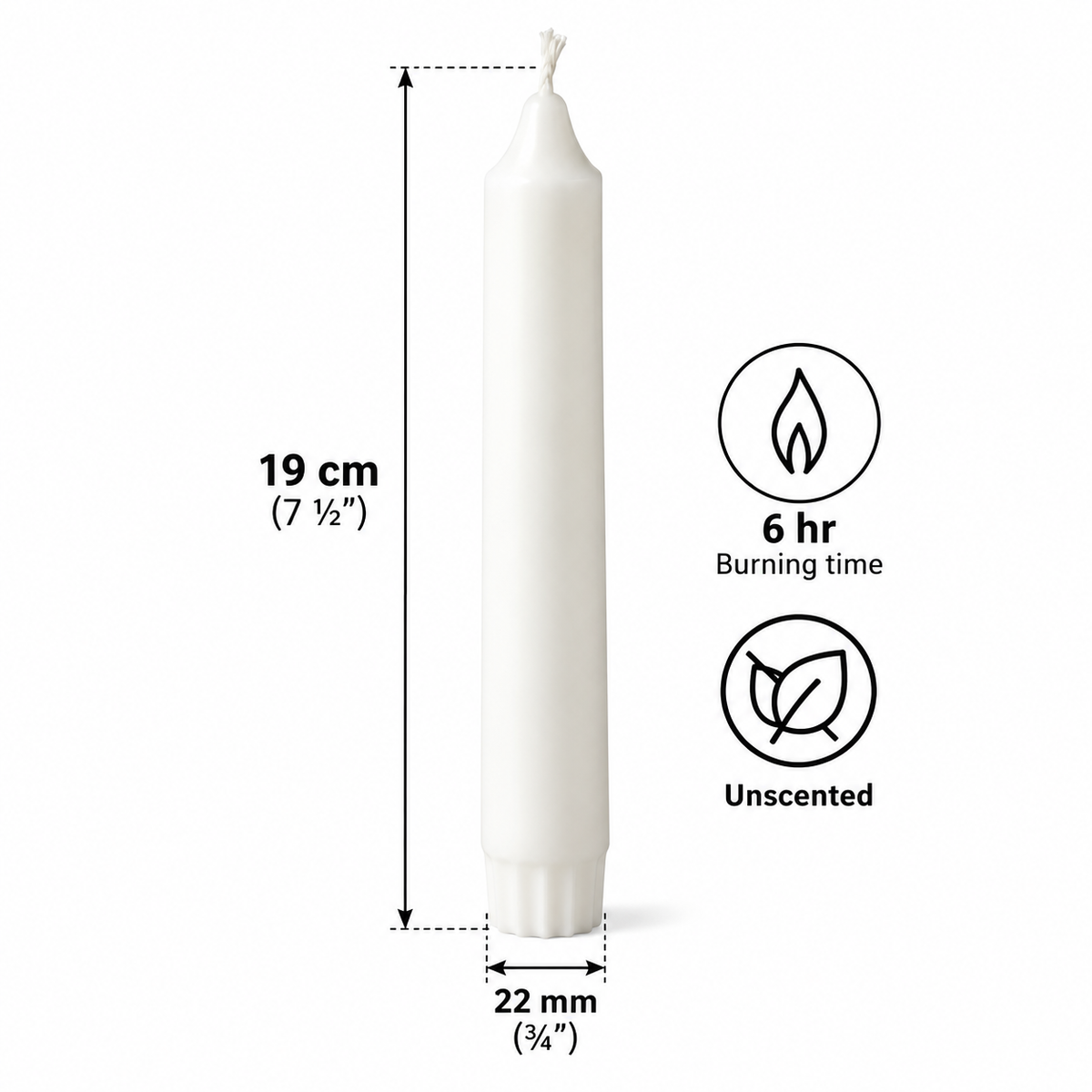 IKEA JUBLA Unscented Taper Candles, 20 Pack, White, 19 cm (7 ½ ") Height, 6-Hour Burning Time, 100% Stearin Wax, Elegant Household Candles for Dining Tables, Weddings, Dinner Parties, Candle Holders & Home Décor