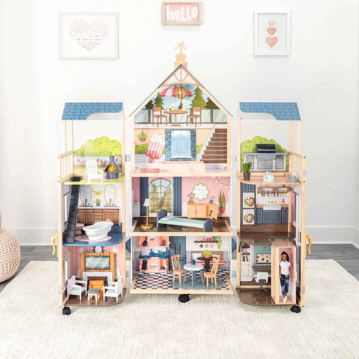 Wooden Mansion Dollhouse Secret Reveal with Lights, Sounds & 47 Accessories