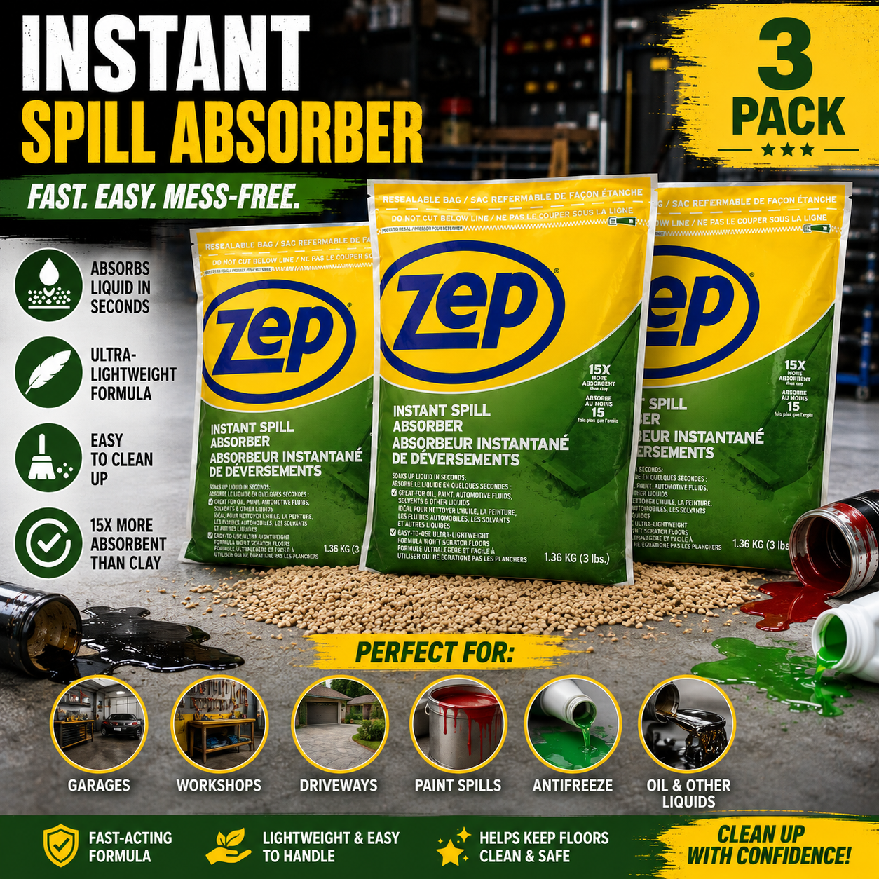 ZEP Instant All-Purpose Liquid Spill Absorber, 3 lb