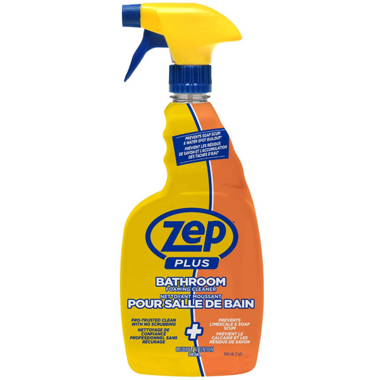 Zep Plus Foaming Bathroom Cleaner 946 mL (32 fl oz) | Soap Scum, Hard Water Stain & Limescale Remover for Showers, Bathtubs, Sinks & Tiles