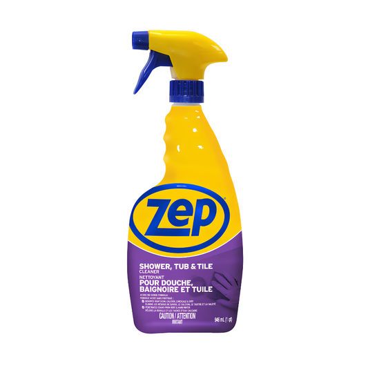 Zep Shower, Tub & Tile Cleaner 946 mL – Bathroom Surface Cleaner for Soap Scum, Hard Water Stains & Mildew Removal