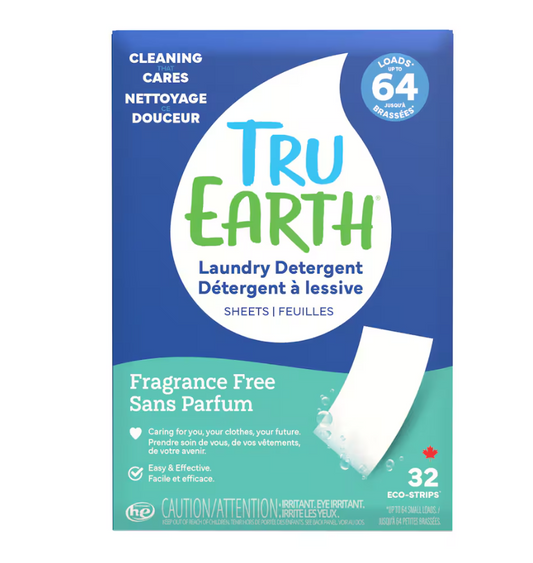 Tru Earth Laundry Detergent Eco-Strips, Fragrance-Free, 32 Sheets