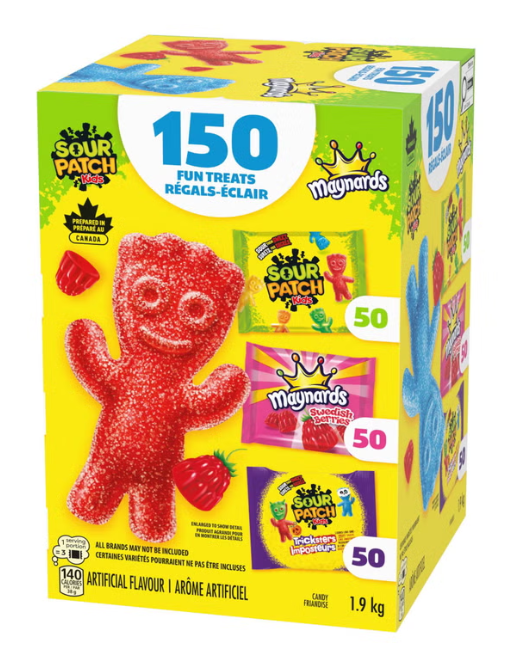 Maynards Sour Patch Kids Assorted Candy Variety Pack, 1.9 kg, 150 Individually Wrapped Treats, Original, Tricksters & Swedish Berries, Sweet & Sour Chewy Candy