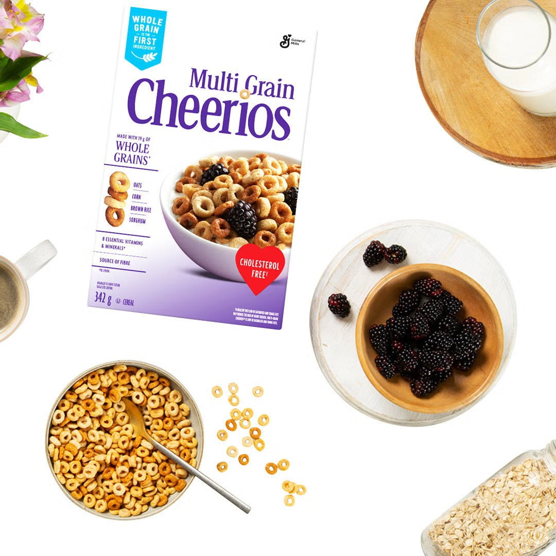 General Mills Multi-Grain Cheerios Jumbo Pack Breakfast Cereal, 1.24 kg (2.73 lb), Lightly Sweetened Whole Grain Oat, Corn & Rice Cereal, Crunchy O-Shaped Cereal, Source of Fibre, Family Size Breakfast & Snack