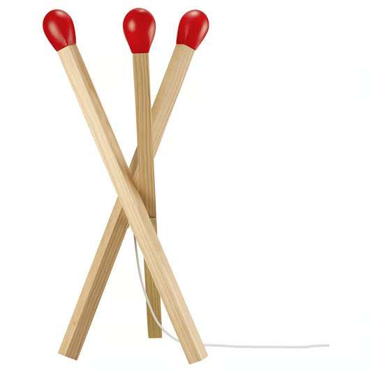IKEA LED Floor Lamp, Matchstick Design, 2-Step Dimmable Solid Pine Decorative Light for Bedroom & Living Room