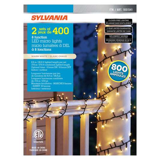 Sylvania 2 x 400 White Micro LED Christmas Lights