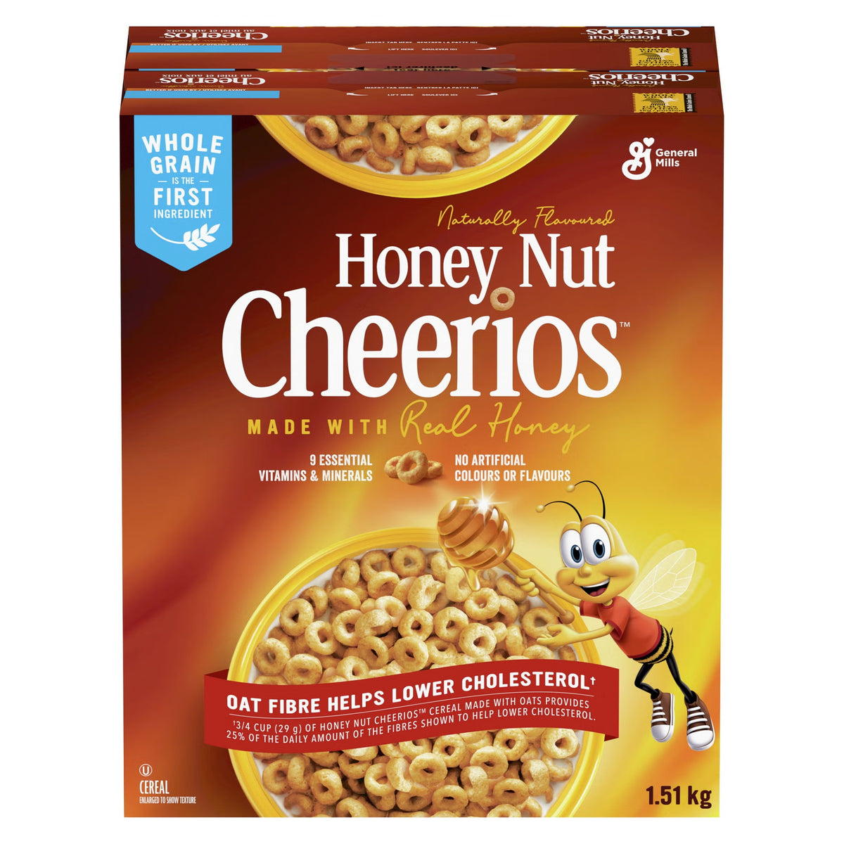General Mills Honey Nut Cheerios Breakfast Cereal, 1.51 kg (3.33 lb), Gluten-Free Whole Grain Oat Cereal, Crunchy Honey Flavoured O-Shaped Cereal Made with Real Honey, Family Size Ready-to-Eat Breakfast & Snack