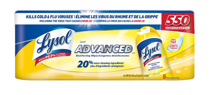 Lysol Advanced Multipurpose Cleaning Wipes, 550 Count