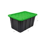 HDX 102L Stackable Storage Tote Bin Plastic Organizer Box Base in Black with Green Snap-on Lid