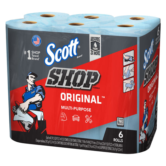 Scott Shop Paper Towel Rolls, Multi-Purpose, Blue, 6-pk