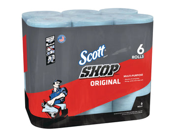 Scott Shop Paper Towel Rolls, Multi-Purpose, Blue, 6-pk